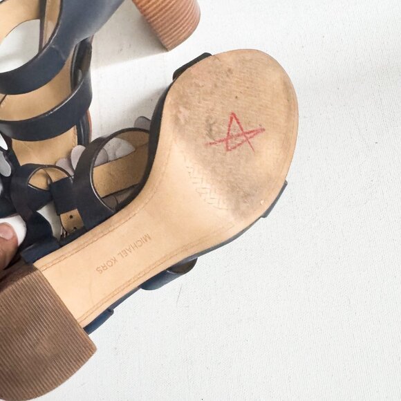 Michael Michael Kors Kit Blue Floral Black Heel Sandals 6.5M - Picture 8 of 9